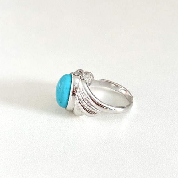 925 Sterling Silver JS Designer Large Oval Turquoise Band Ring Size 10 - Picture 6 of 13